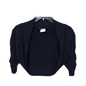 Hypnotic Women Short Ruched Sleeve Shrug Open Front Bolero Cardigan, Black, Med.